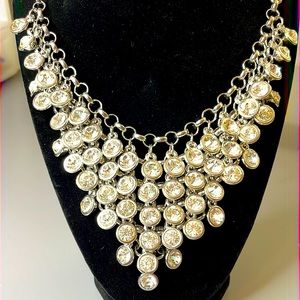 SILVER AND FAUX DIAMOND/RHINESTONE BIB STATEMENT NECKLACE